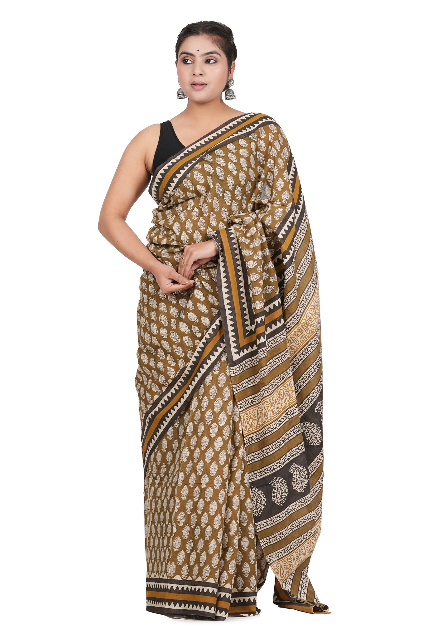 Bagru Handblock Printed Cotton Saree With Blouse - (1TTXSARRJ17106-10)