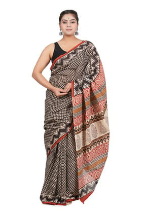 Bagru Handblock Printed Cotton Saree With Blouse - (1TTXSARRJ17106-12)