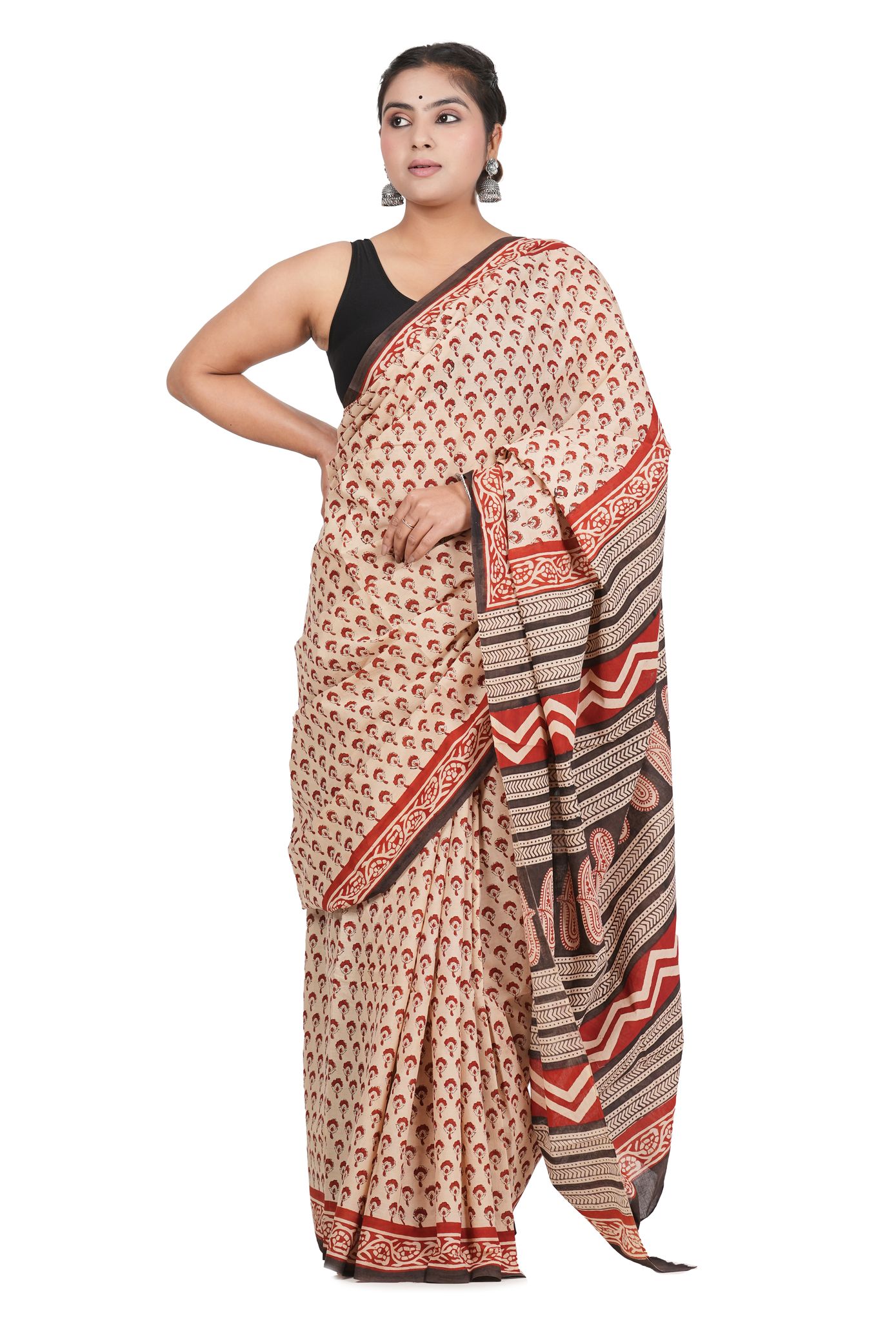 Bagru Handblock Printed Cotton Saree With Blouse - (1TTXSARRJ17106-13)