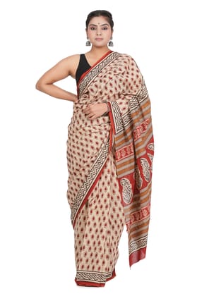 Bagru Handblock Printed Cotton Saree With Blouse - (1TTXSARRJ17106-15)