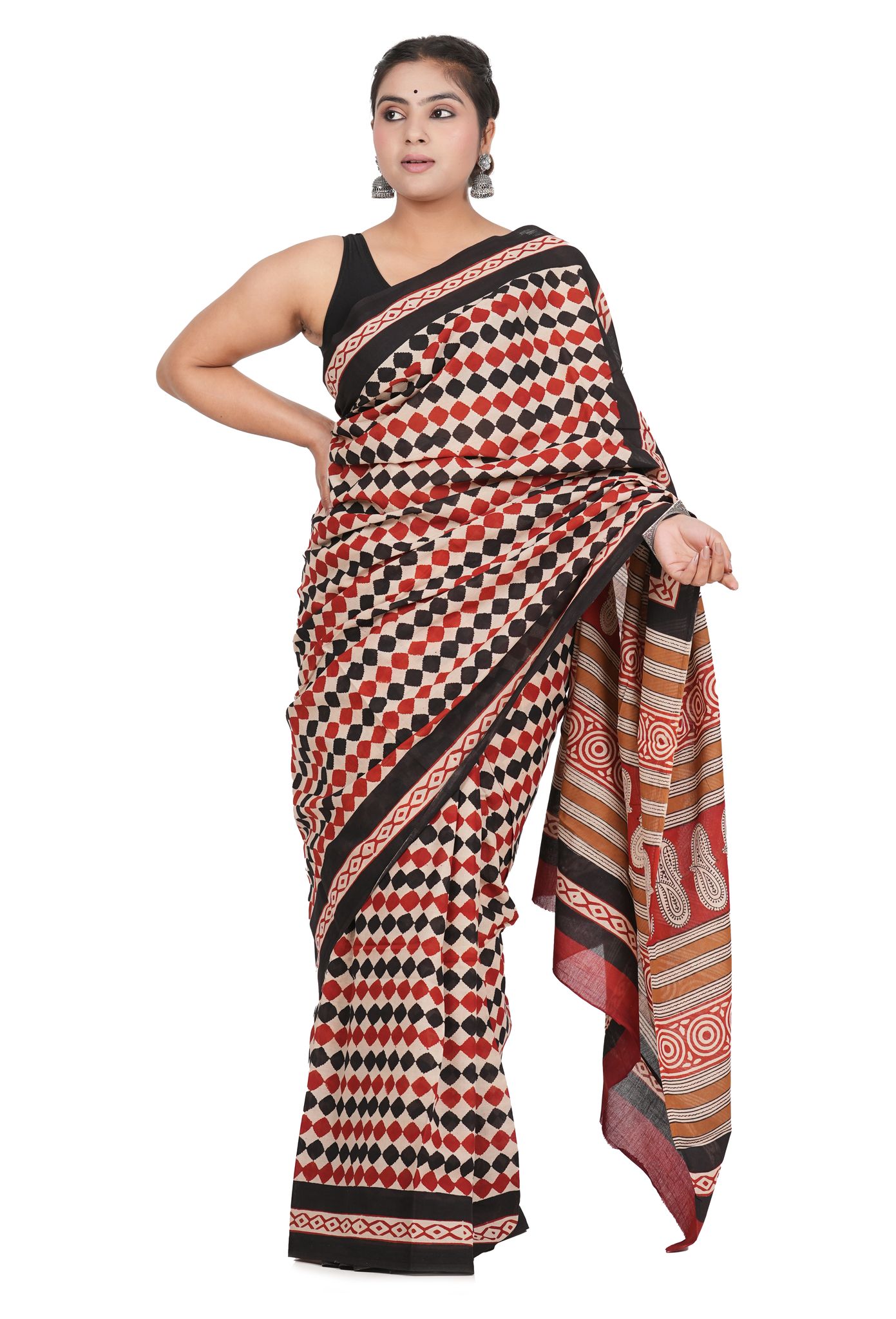 Bagru Handblock Printed Cotton Saree With Blouse - (1TTXSARRJ17106-16)