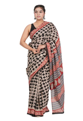 Bagru Handblock Printed Cotton Saree With Blouse - (1TTXSARRJ17106-19)