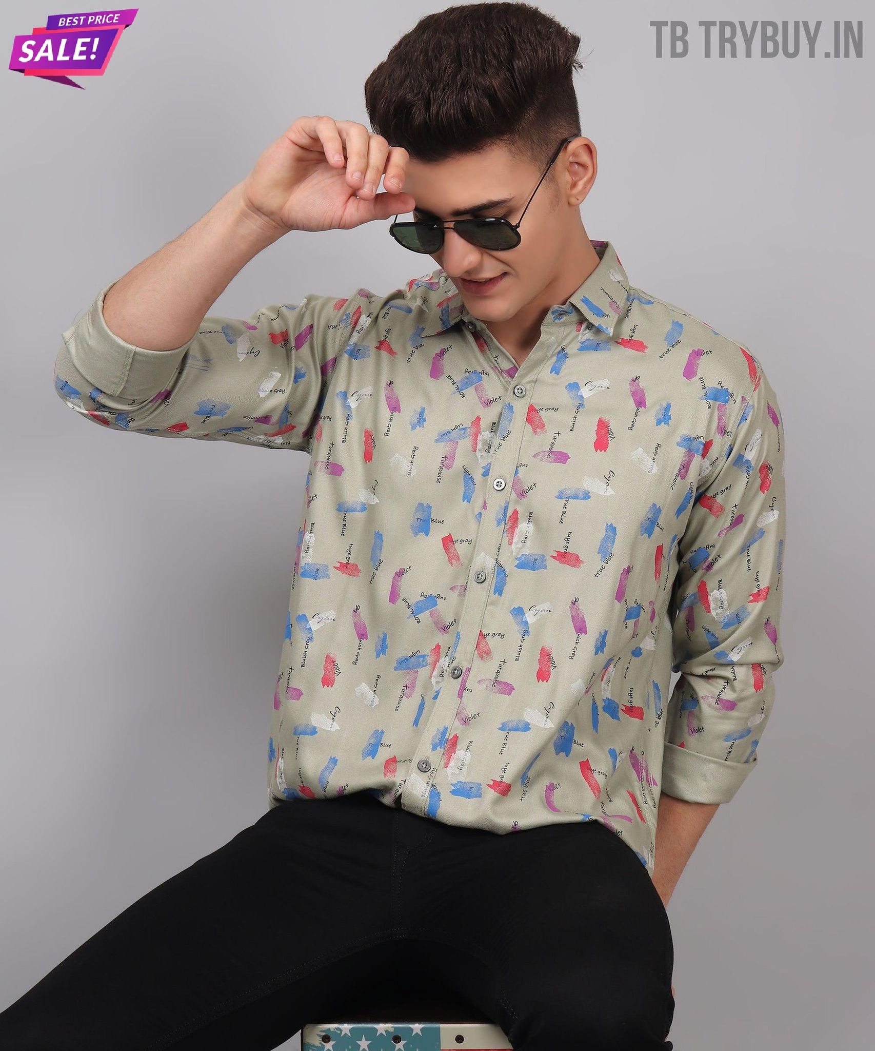 Men's multicolor bright printed regular cut shirt