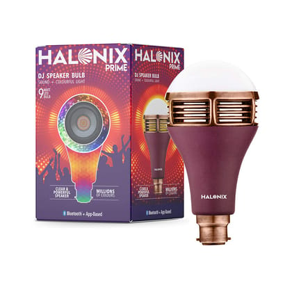 Halonix Prime DJ Speaker 9W Base-B22 Millions Color Smart Bluetooth led Bulb Pack of 1 (Clear & Powerful Bluetooth Speaker with Colorful Light)