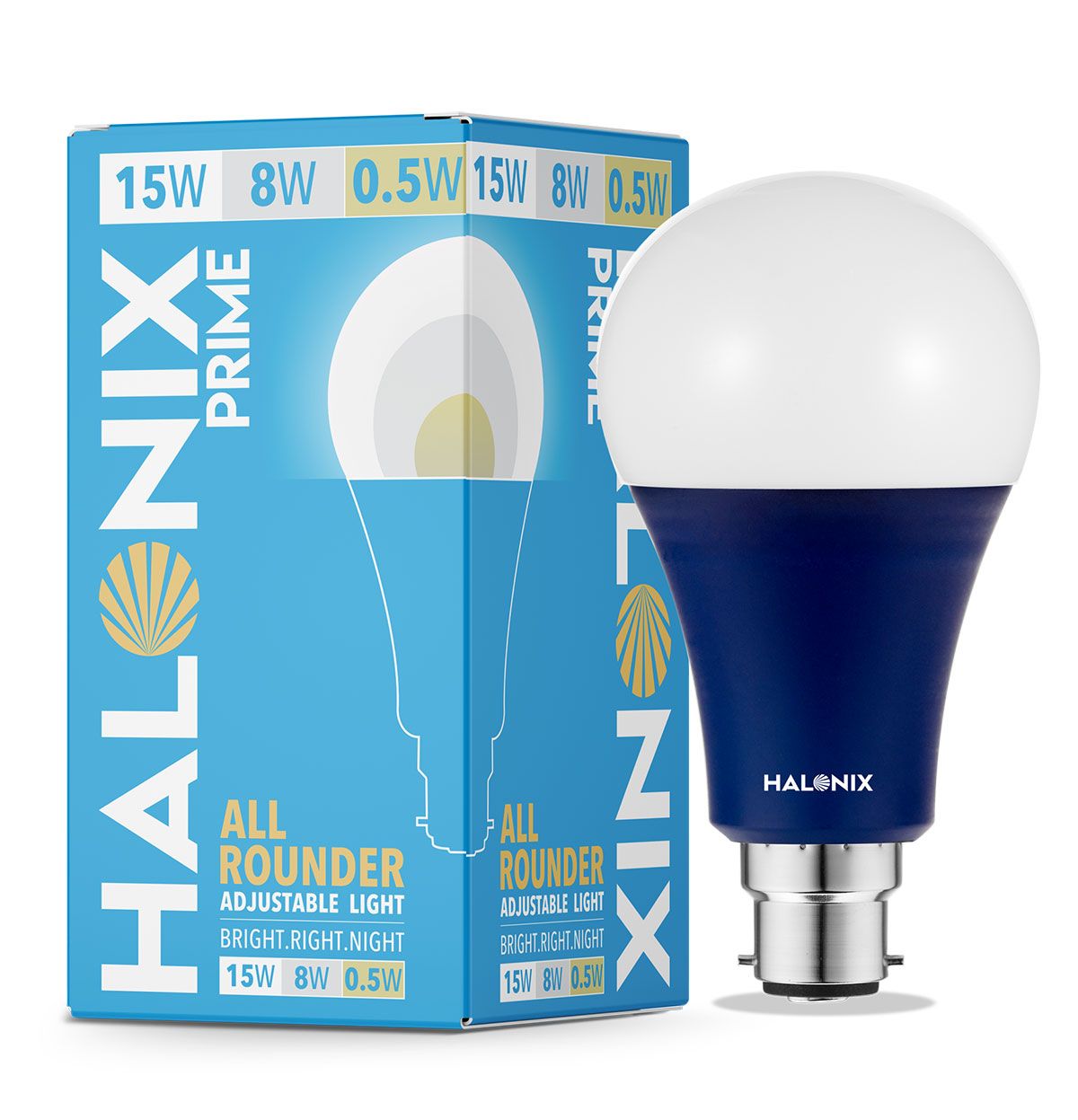 Halonix All Rounder Base B22D 15W,8W,0.5W Multi Wattage Adjustable Light Led Bulb (Pack Of 1, White & Yellow)