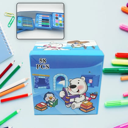 46 Pcs Plastic Art Colour Set With Color Pencil, Crayons, Oil Pastel And Sketch Pens