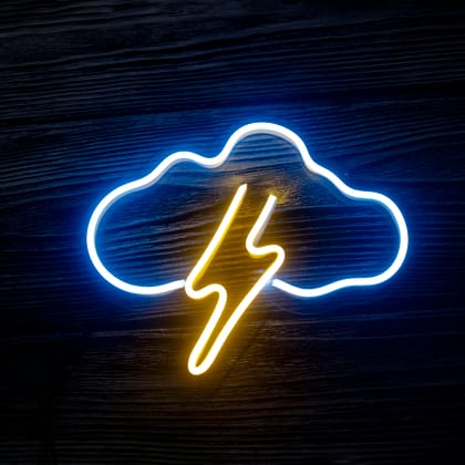 OVG Thunder Cloud Neon Sign Board LED Light, 9inch × 11inch Blue and Yellow Neon for Wall decor, Bedroom, Kids Room and All Occasions (1 piece light with Adapter)