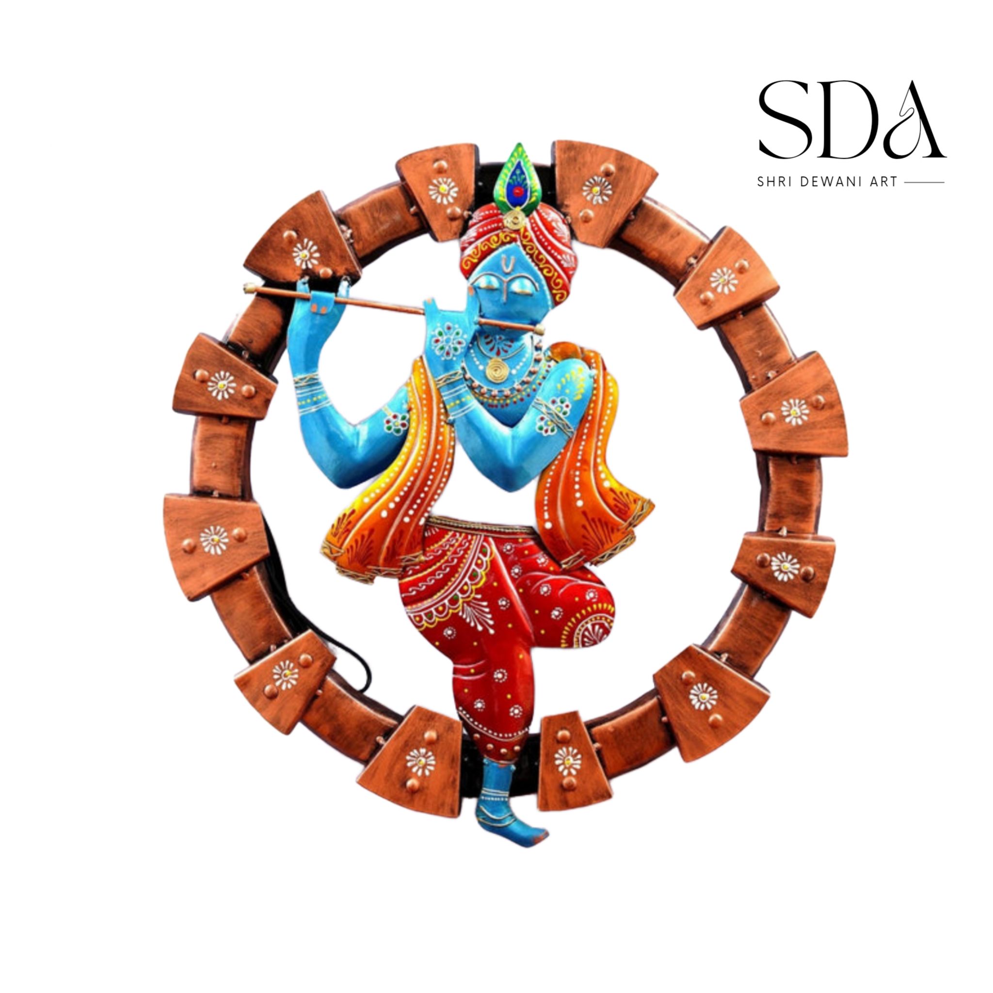 Iron Lord Krishna With Flute Wall Art With LED In Multicolour,