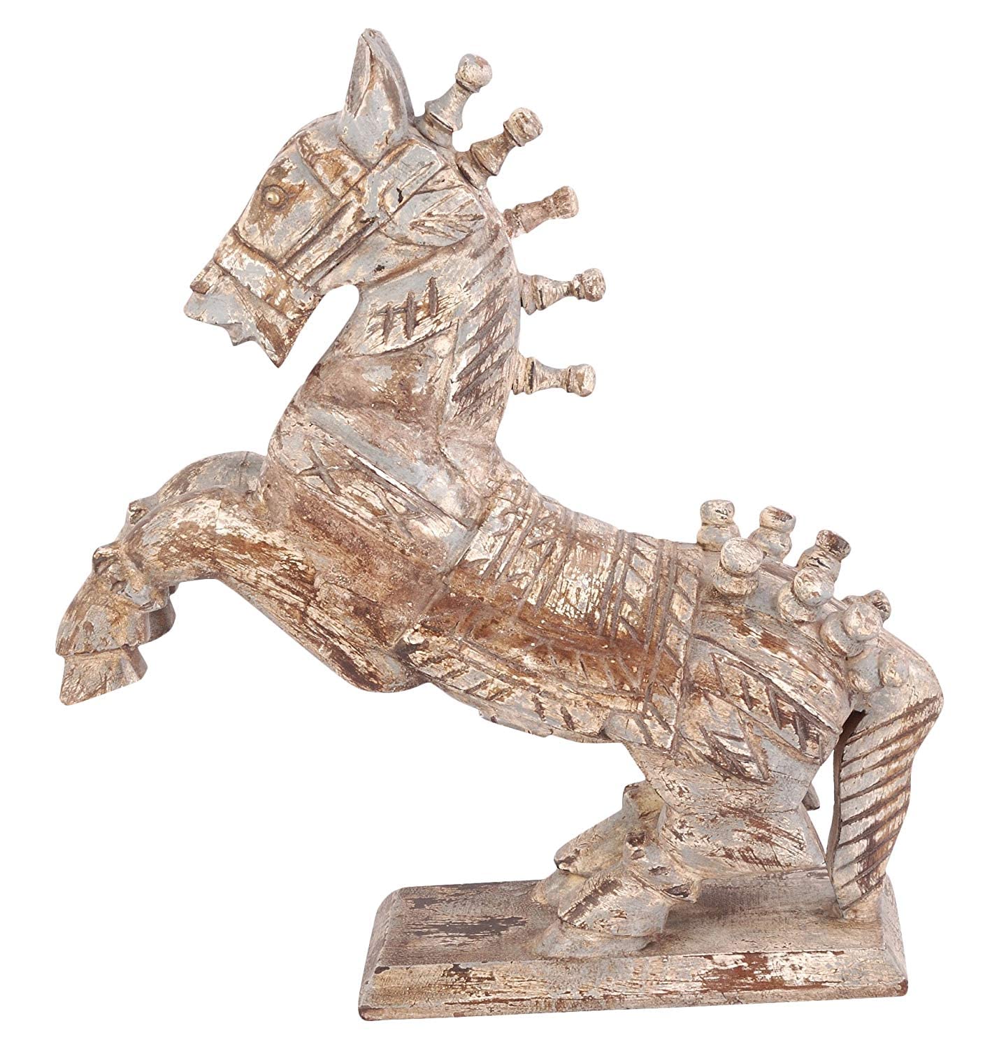 Vm Antique Decor Handicraft Table Decors Running Horse-Statue,Distressed-White Wooden Showpiece Horse-Statue,Home Living Horse-Statue for Decoration