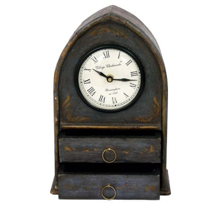 Indian Antique Painted Office Desk Showpiece | Table Decor Clock set 1