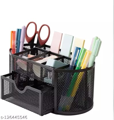 Home Brilliant Mesh Desk Organizer, Office Storage Supplies Drawer Organizers Holder Stationery with 8 Compartments and 1 Drawer Mesh Metal Pen Holder Stationery