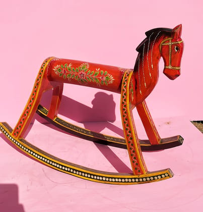 VM Antique Decor - Handicraft Painted showpiece Horse, Wooden Rocking Horse, Kids Toys Colorful Horse set 1