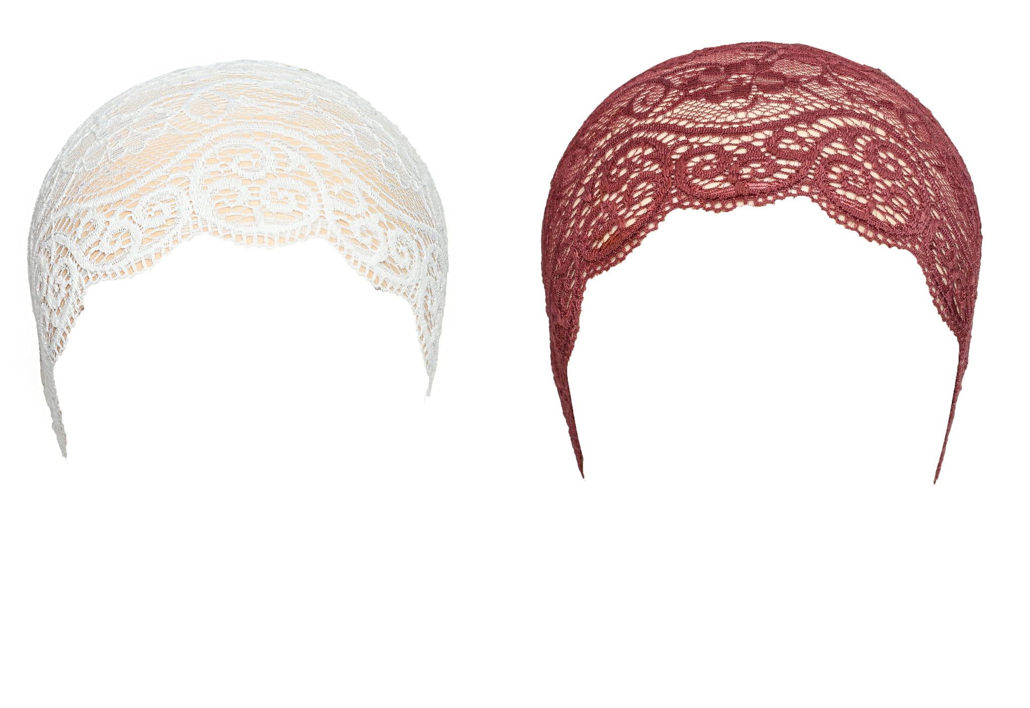 Girls and Womens Hijab Cap Hijab Headband, Under Hijab Scarf White and Dark Maroon Naqab Head Scarf (2 pcs)