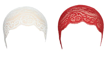 Girls and Womens Hijab Cap Hijab Headband, Under Hijab Scarf White and Dark Red Naqab Head Scarf (2 pcs)