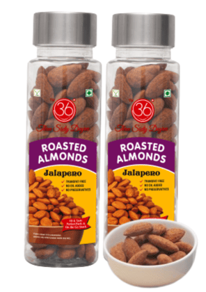 360 Three Sixty Degree Roasted Jalapeno Almonds Badam, 220grms (2 x 110Grams Each)