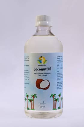 1HappyEarth Organic Cold Pressed Coconut Oil With Vitamin-E Non-sticky-500ml