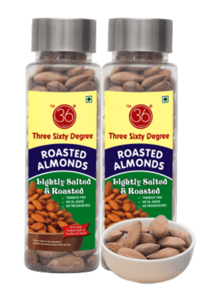 360 Three Sixty Degree Roasted Lightly Salted Almond Badam, 220grams (2 x 110Grams Each)