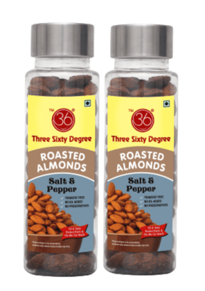 360 Three Sixty Degree Roasted Salt & Pepper Almonds Badam, 220grams (2 x 110 Grams Each)
