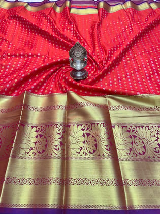 Dark Red Color Long Border Saree with Gold Zari work Contrast Pallu and Plain Bordered Blouse