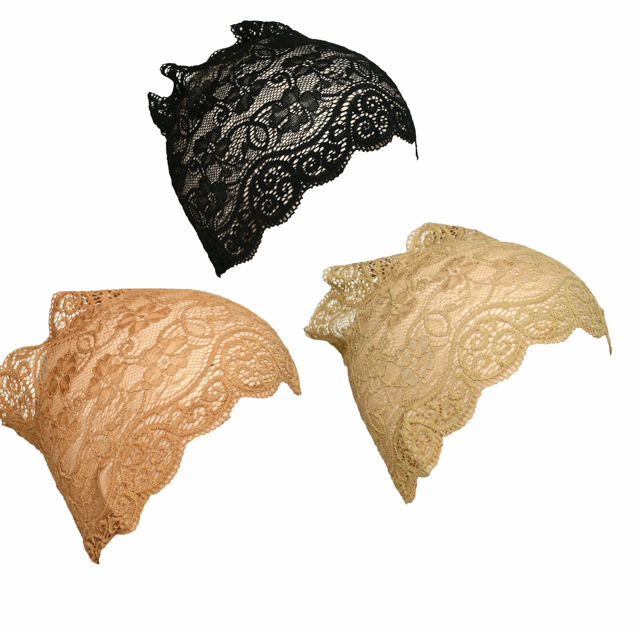 Girls and Womens Hijab Cap Hijab Headband, Under Hijab Scarf Black Copper Brown and Dark Beige Naqab Head Scarf (3 pcs)