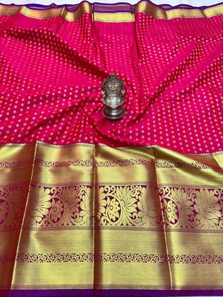 Red Color Long Border Saree with Gold Zari work Contrast Pallu and Plain Bordered Blouse