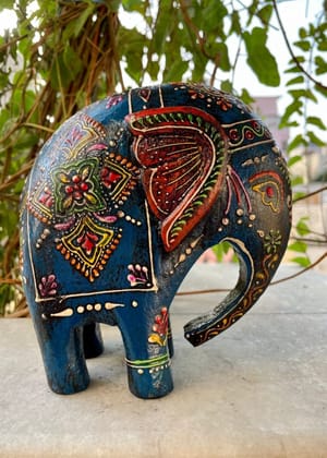 Wooden Elephant Statue Figure, Showpiece, Home Decor, Handmade Hand Painted, Traditional Indian Style Set 1