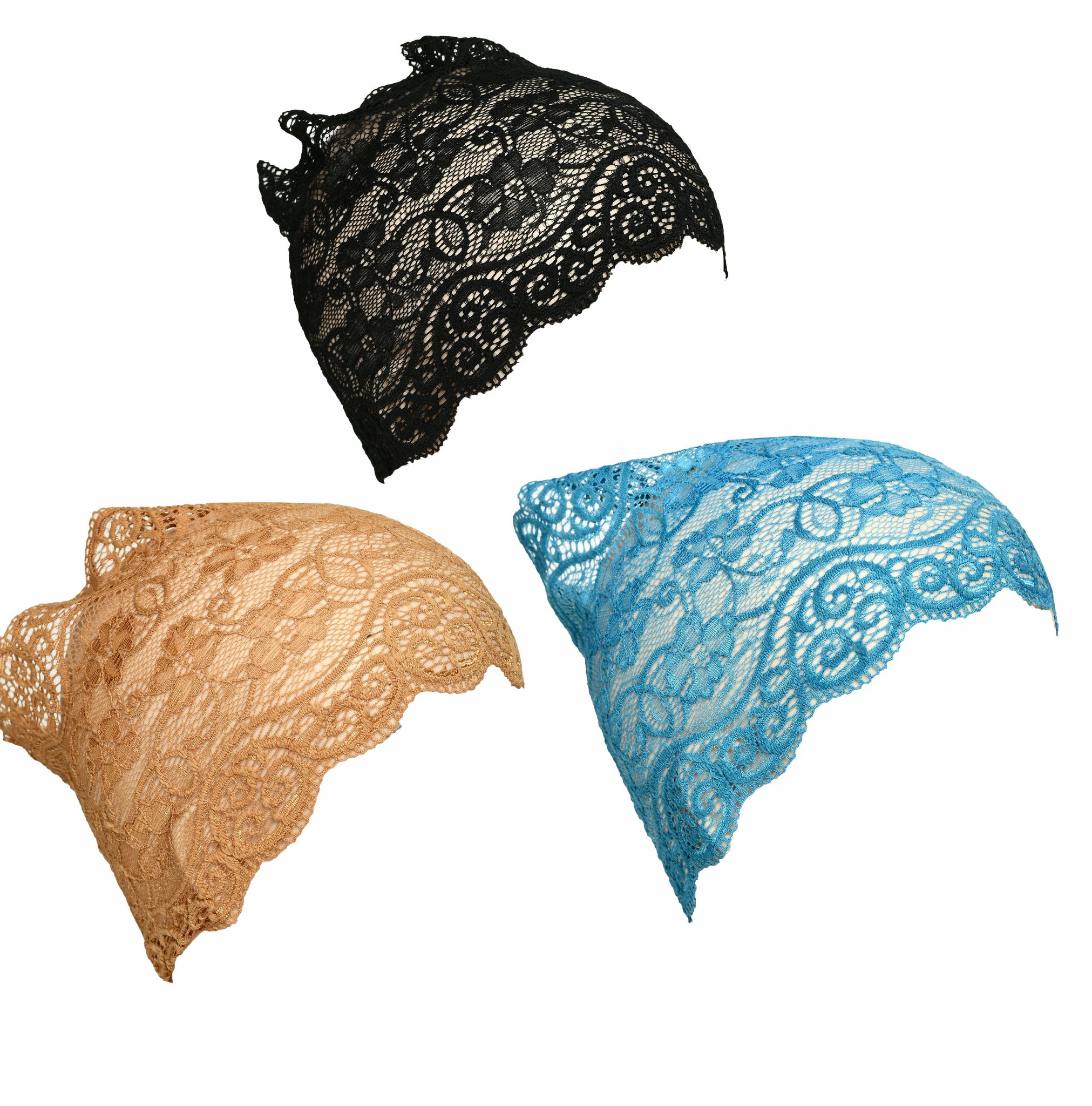 Girls and Womens Hijab Cap Hijab Headband, Under Hijab Scarf Black Copper Brown and Light Blue Naqab Head Scarf (3 pcs)