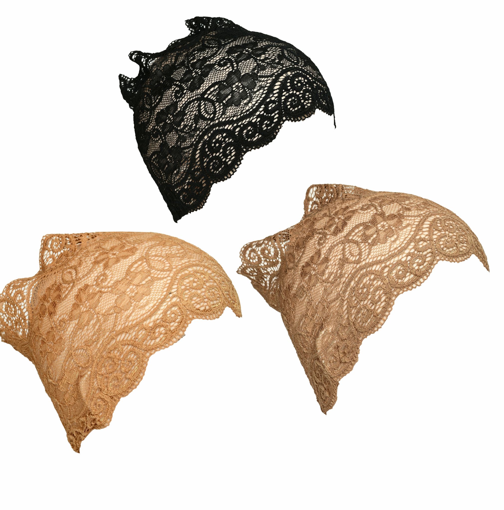 Girls and Womens Hijab Cap Hijab Headband, Under Hijab Scarf Black Copper Brown and Light Brown Naqab Head Scarf (3 pcs)