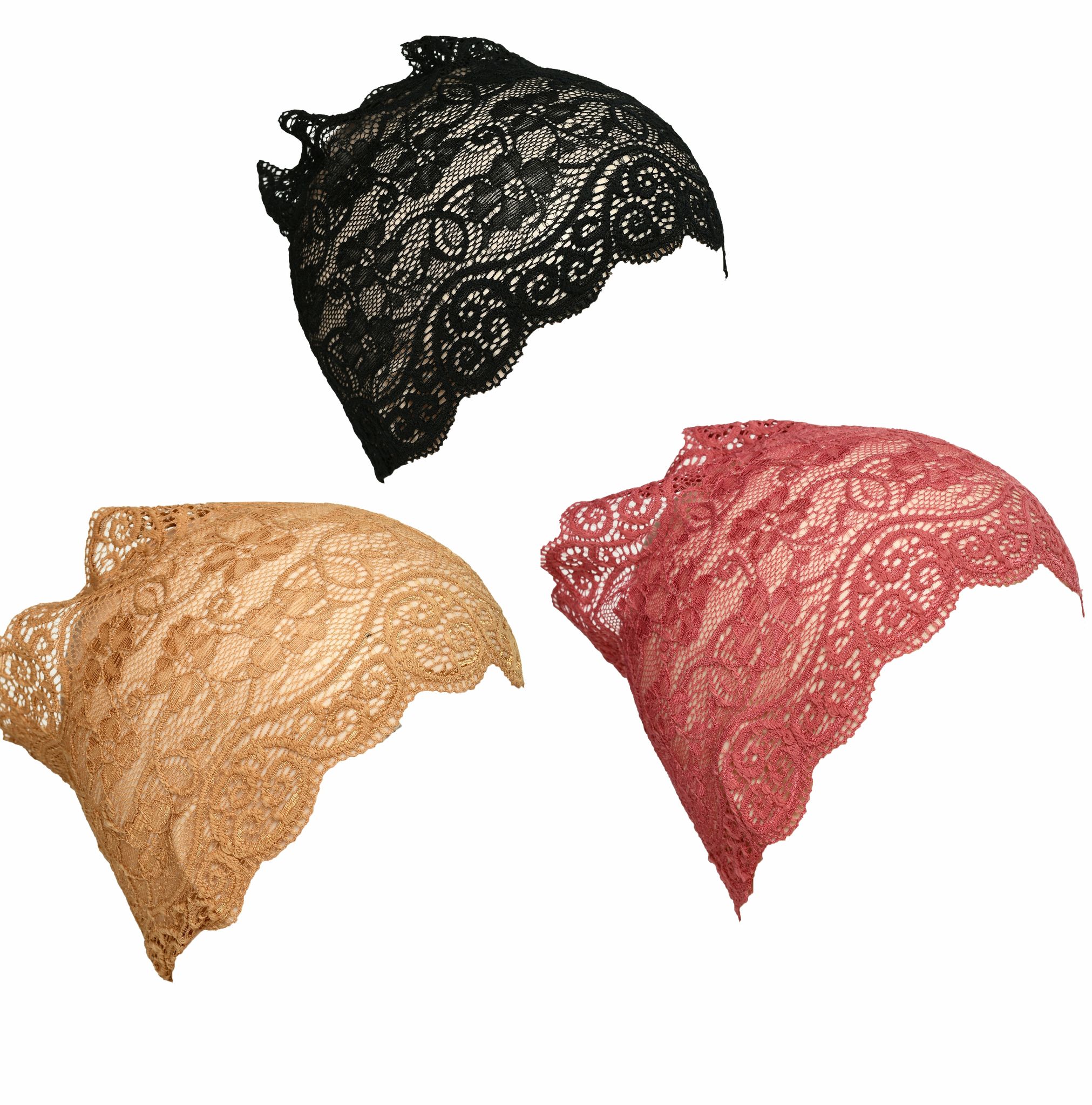 Girls and Womens Hijab Cap Hijab Headband, Under Hijab Scarf Black Copper Brown and Light Maroon Naqab Head Scarf (3 pcs)