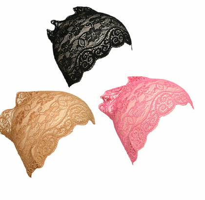 Girls and Womens Hijab Cap Hijab Headband, Under Hijab Scarf Black Copper Brown and Pink Naqab Head Scarf (3 pcs)