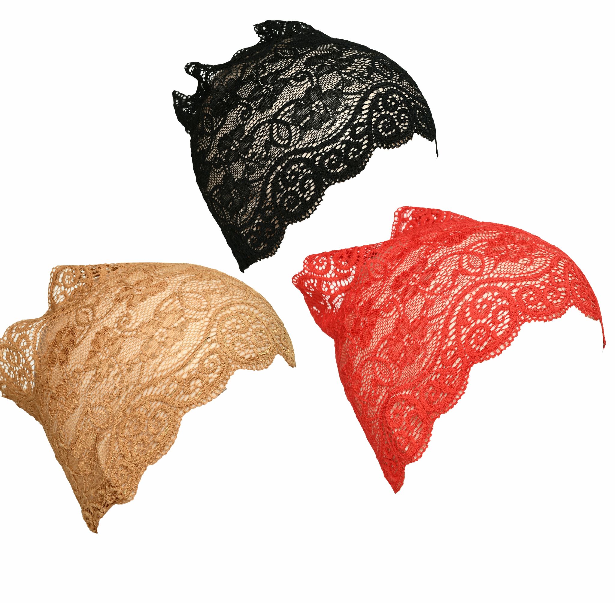 Girls and Womens Hijab Cap Hijab Headband, Under Hijab Scarf Black Copper Brown and Red Naqab Head Scarf (3 pcs)