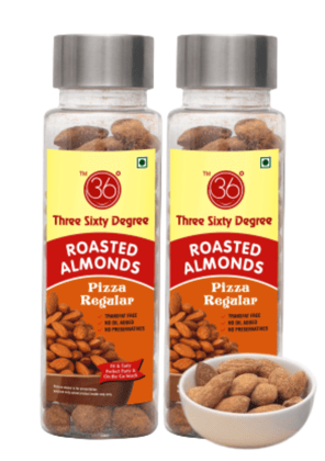 360 Three Sixty Degree Roasted Pizza Almonds Badam, 220grams (2 x 110Grams Each)