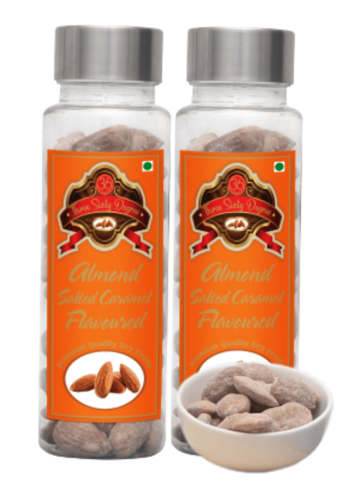 360 Three Sixty Degree Roasted Salted Caramel Almonds Badam, 220grams (2 x 110 Grams Each)