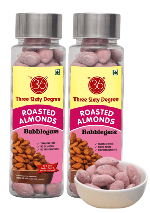 360 Three Sixty Degree Roasted Bubblegum Almonds Badam, 220grams (2 x 110Grams Each)