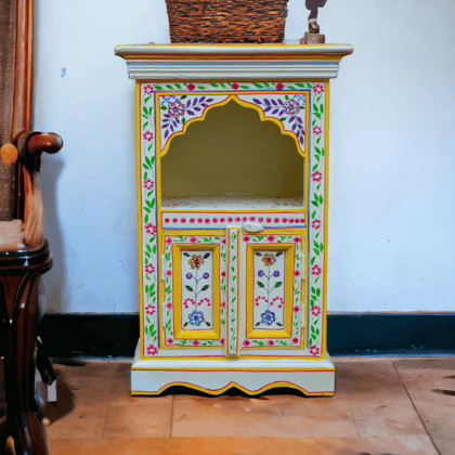 Handpainted Side Table for Bedroom  Bedside Table with Drawers Wooden Rajasthani Bedside set 1
