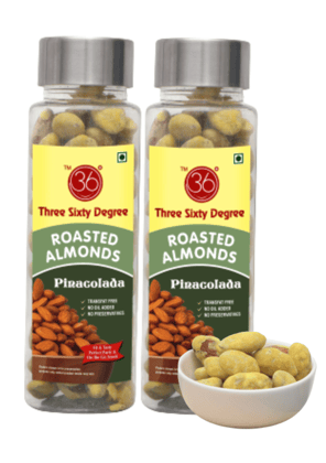 360 Three Sixty Degree Roasted Pinacolada Almonds Badam, 220Grams (2 x 110 Grams Each)