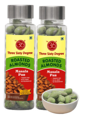 360 Three Sixty Degree Roasted Masala Paan Almonds Badam, 220 Grams (2 x 110Grams Each)