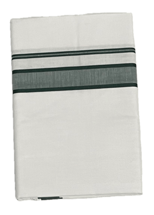 Fancy Border Pure White Cotton Dhothi - Mundu - Vesti - Big Strip Border