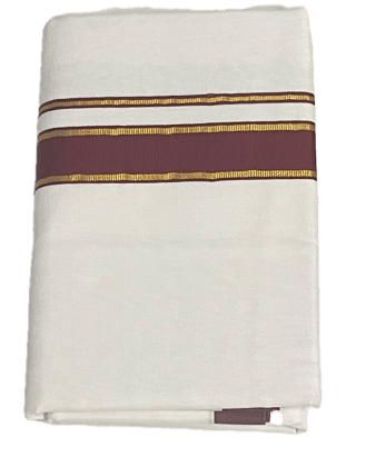 Fancy Thick Border with Silk Touch - Pure White cotton Dhothi / Mundu / Vesti