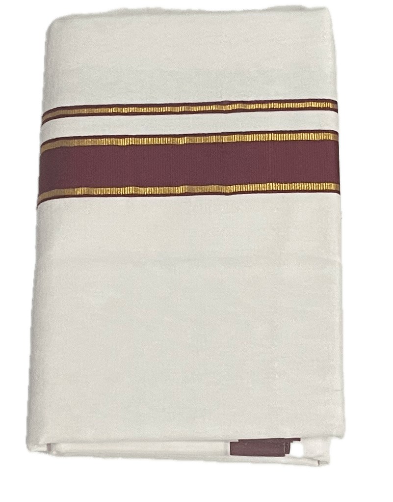 Fancy Thick Border with Silk Touch - Pure White cotton Dhothi / Mundu / Vesti