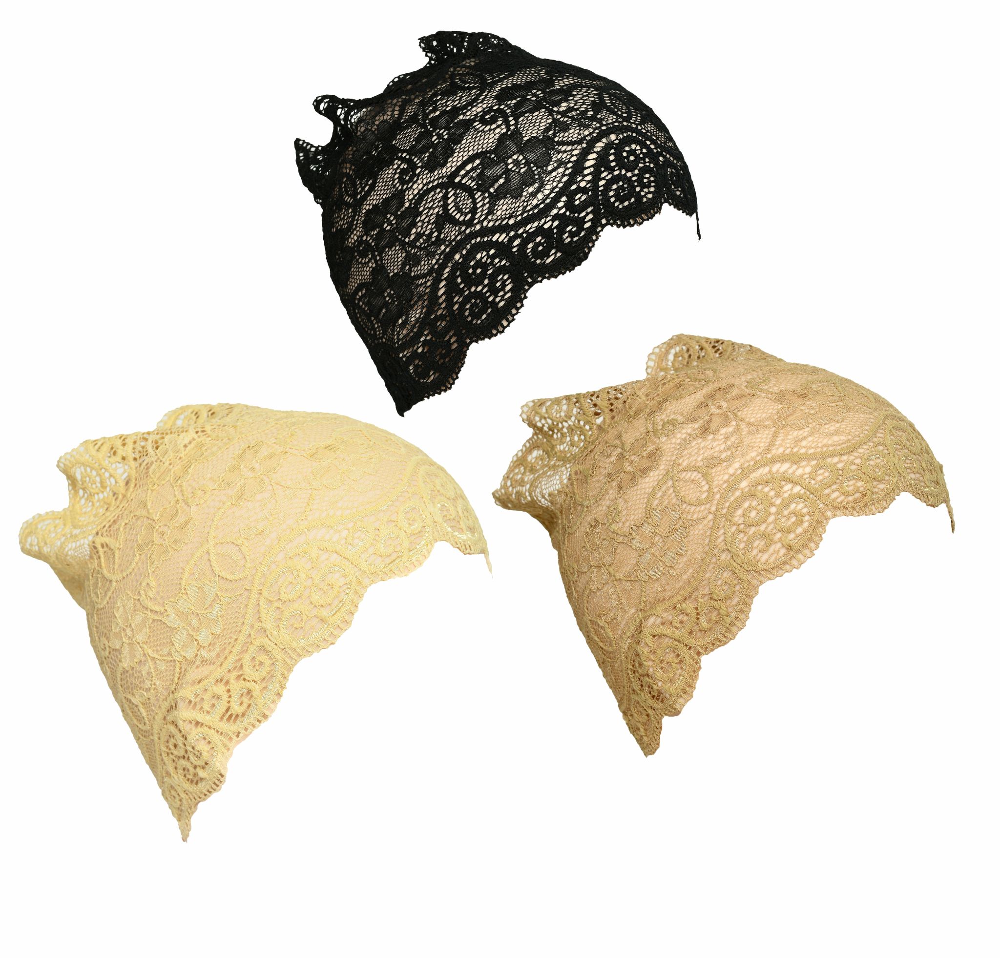 Girls and Womens Hijab Cap Hijab Headband, Under Hijab Scarf Black Cream and Dark Beige Naqab Head Scarf (3 pcs)