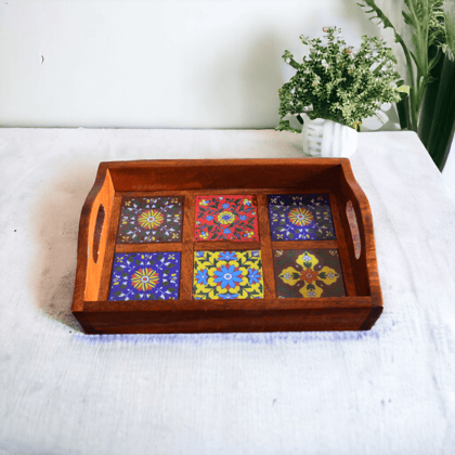 Wood Serving Tray with Handles Cakes, Pastries, Snacks, Breakfast, Coffee Table, Party Set of 1