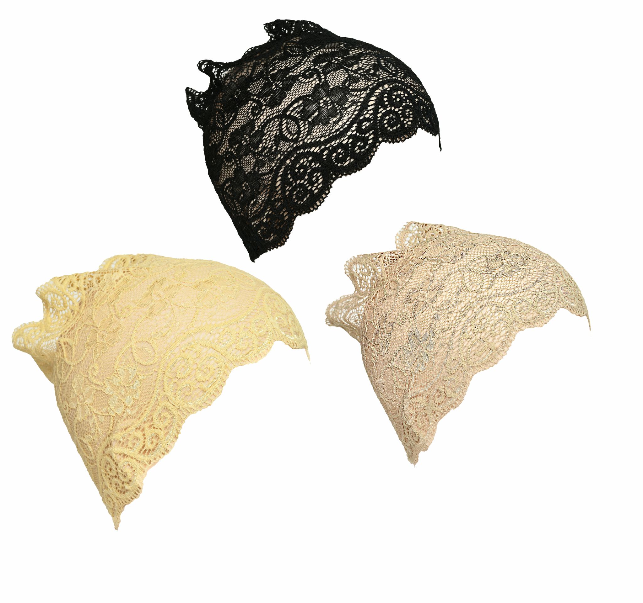 Girls and Womens Hijab Cap Hijab Headband, Under Hijab Scarf Black Cream and Light Beige Naqab Head Scarf (3 pcs)