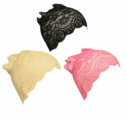 Girls and Womens Hijab Cap Hijab Headband, Under Hijab Scarf Black Cream and Pink Naqab Head Scarf (3 pcs)