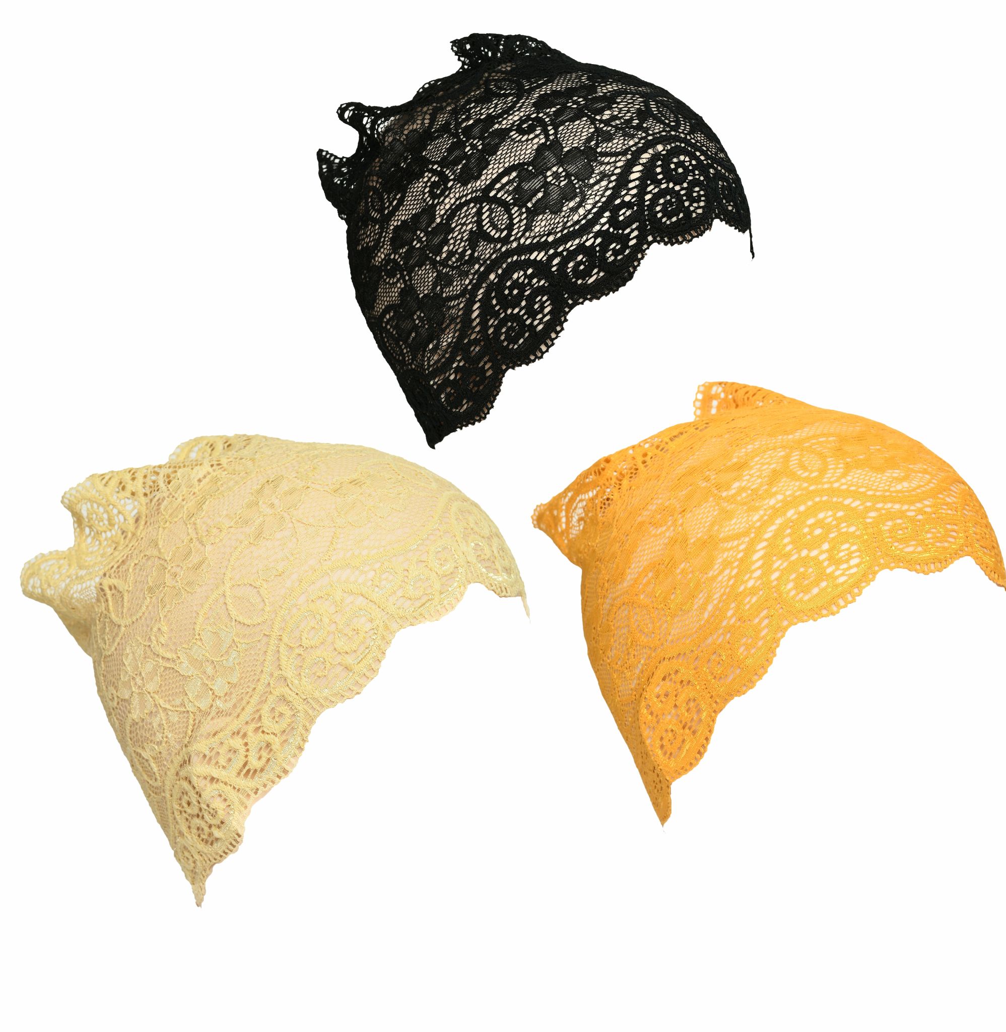 Girls and Womens Hijab Cap Hijab Headband, Under Hijab Scarf Black Cream and Yellow Naqab Head Scarf (3 pcs)