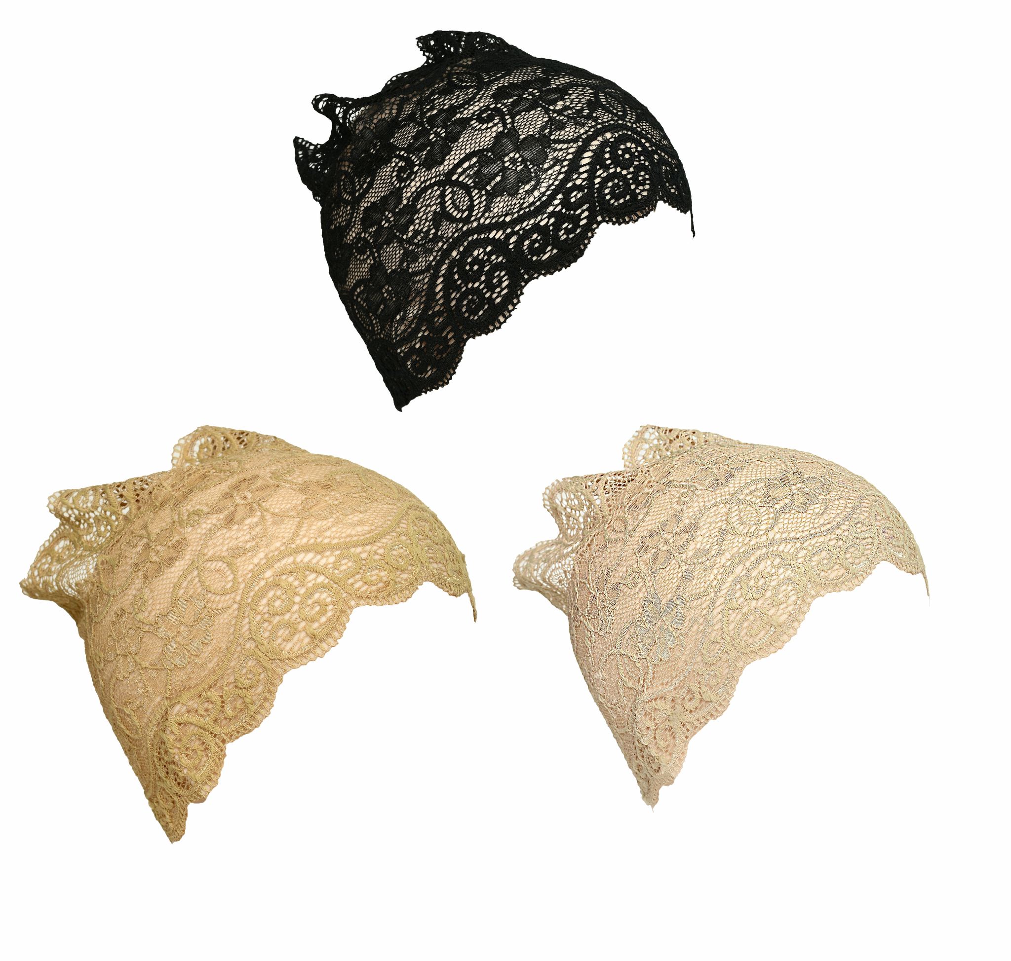 Girls and Womens Hijab Cap Hijab Headband, Under Hijab Scarf Black Dark Beige and Light Beige Naqab Head Scarf (3 pcs)