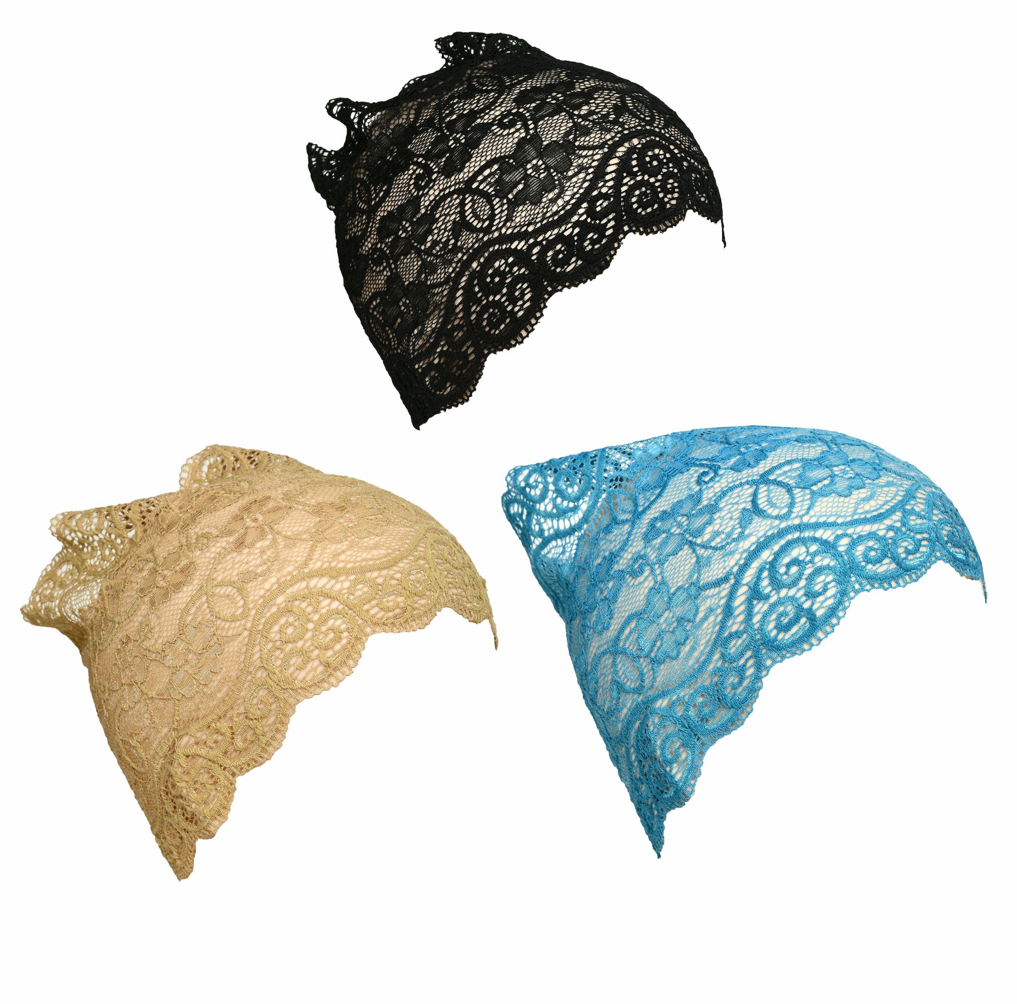 Girls and Womens Hijab Cap Hijab Headband, Under Hijab Scarf Black Dark Beige and Light Blue Naqab Head Scarf (3 pcs)