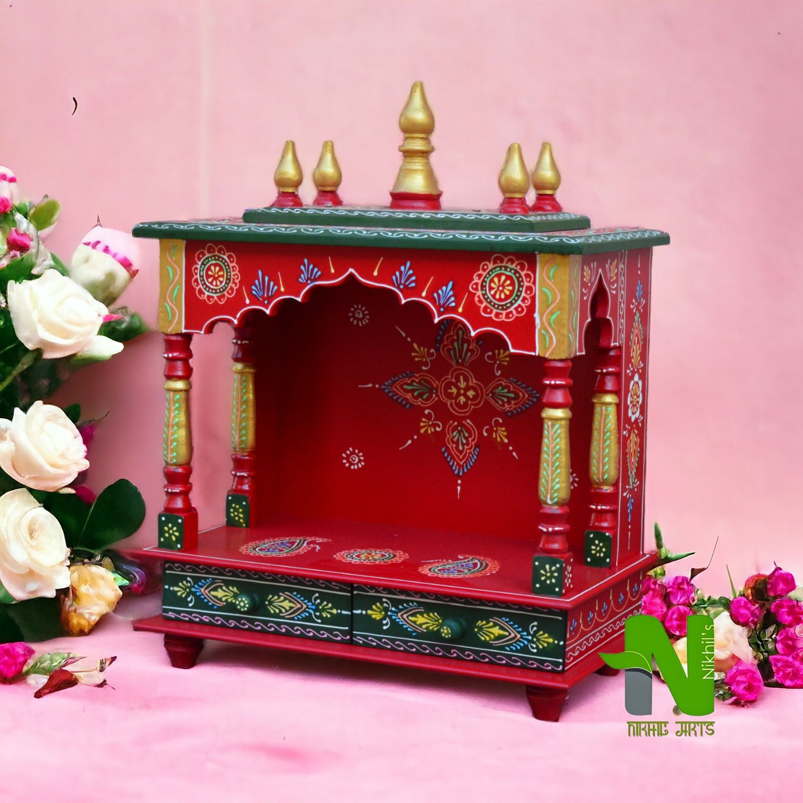 Wooden Temple/Home Temple Pooja Mandir/Pooja Mandap Temple for Home set 1