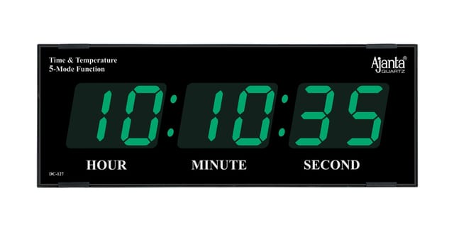 Ajanta Quartz Digital Wall Clock For Home And Office Green Led 36 X 14 X 3 Cm Plastic