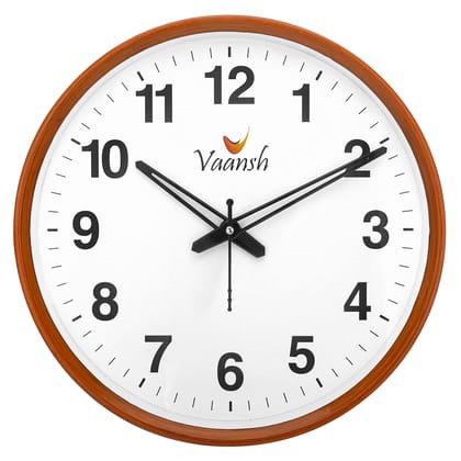 Vaansh Step Movement 12 inches Wall Clock for Home and Office (Wood Colour)